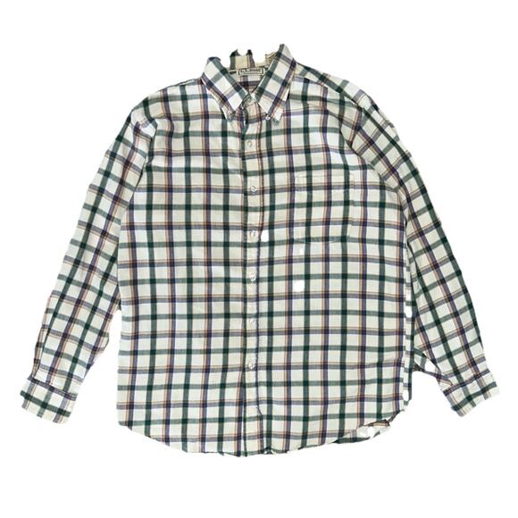 Vintage LL Bean Men’s Plaid Button-up Long Sleeve Shirt Made In USA Green Size M - Picture 1 of 7